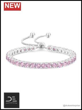 14K White Gold Plated Birthstone Tennis Bracelet Adjustable Gift for Women